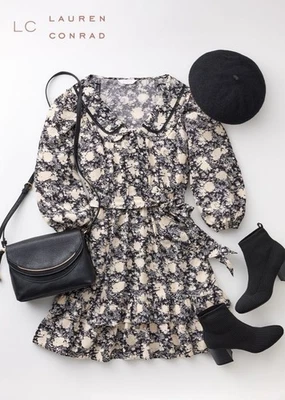 LC Lauren Conrad  Ruffle Chiffon Shirt Dress Sailor Collar Flounce Hem Womens XL - Image 1 of 4