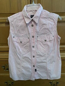 Versace Couture Signature Buttons Pink Gingham Blouse Shirt Top Cotton Italy M L - Picture 1 of 9