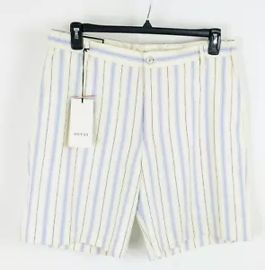 GUCCI White Blue Striped Silk Linen Flat Front Gentlemen Trouser Shorts 52 or 34 - Picture 1 of 11