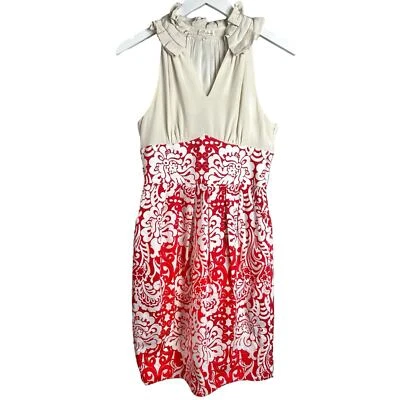 Shoshanna Size 8 Red White Sleeveless Ruffle Neck Sheath Dress with Pockets - image 1 of 4