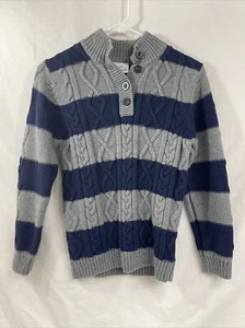 Hanna Andersson Boys Blue & Grey Striped Pullover Sweater Size 12 - Picture 1 of 3