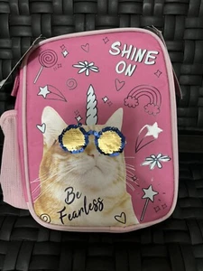Thermal Insulated Lunch Bag Fit + Fresh Unicorn Cat Sequin Glasses Fearless NWT - Picture 1 of 7