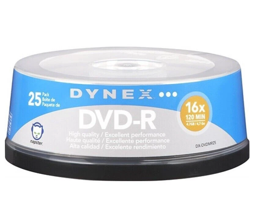NEW Dynex DX-DVDMR25 25-Pack 16x DVD-R Disc Spindle Digital Media Storage Disk 9 - Image 1 of 1