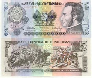 Billet de banque banknote money moneda HONDURAS 5 LEMPIRAS 2010 NEUF NEW UNC - Foto 1 di 1