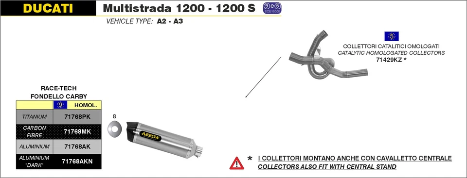 Escape Homologado E5+E9 Aluminio-Carbón Arrow Ducati Multistrada 1200 S 10-14 - Imagen 1 de 1