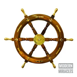 Nautical Wooden Ship Wheel, Marine Wall Hanging 24" Ship Wheel Nautical Gift - Picture 1 of 7