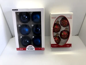 Christmas Tree Balls Glass Ornaments Deco Hanging Blue Red NEW SET of 2 - Picture 1 of 7