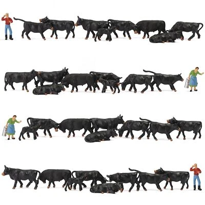 36pcs Model Trains HO Scale 1:87 Painted Black Cows Cattle Shepherd Farm Animals - Image 1 of 4