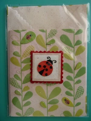 Any Occasion Greeting Card LADYBUGS 3-D Embellished Blank Inside Paper Magic Grp - Image 1 of 2