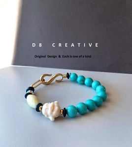 New men's turquoise with mixed gemstone and happy Buddha bracelet - Picture 1 of 6
