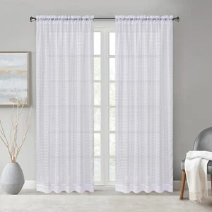 Un par de Ranura para Cortina de Velo de Hiedra a Cuadros Patten Top Transparente Sólida + Corbata Backs - Imagen 1 de 13