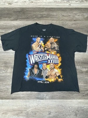 2012 WWE Wrestlemania XXVIII 28 Miami Wrestling Shirt Cena Rock Cropped L READ - Image 1 of 4