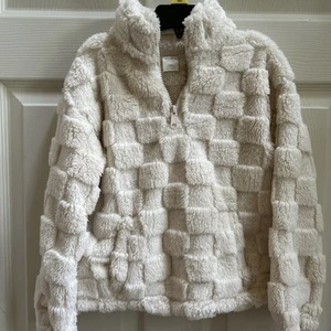 Unisex Kids 4/5 Off Ivory Soft Pullover V-Neck Zip Long Sleeve With Hand Pocket - Picture 1 of 7