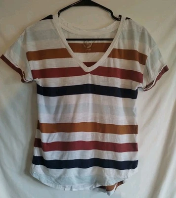 Camiseta Maurices 24/7 Dobladillo Curvo Rayas Blanca Talla Pequeña Foto 1 de 4