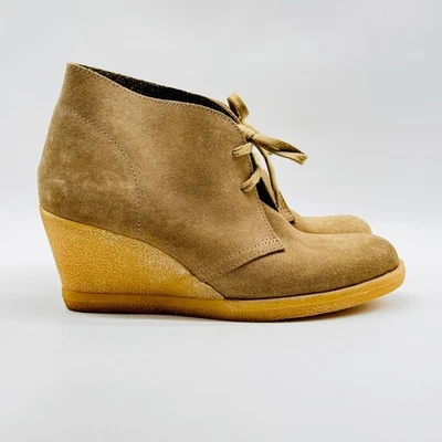J Crew 踝靴女式 8 棕色麂皮绒楔形高跟鞋 Chukka 靴子沙漠鞋 — 第 1/4 张图片