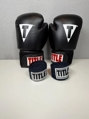 TITLE Guantes Clásicos de Boxeo Grandes Negros Rojos + Envolturas para Manos Cierre Sparring Foto 1 de 4