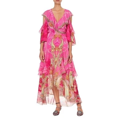 CAMILLA Silk Crystal Embellish Rufle Assym Wrap Dress Rainbow Rhythm Luxury Rare - Image 1 of 4