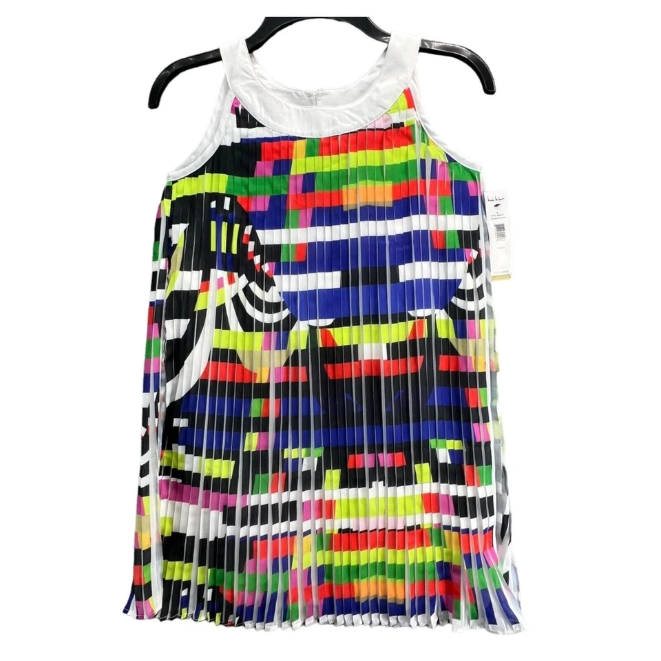 Nicole Miller Dress Girls M Rainbow Printed Pleated High Neck Sleeveless Resort - Image 1 of 4