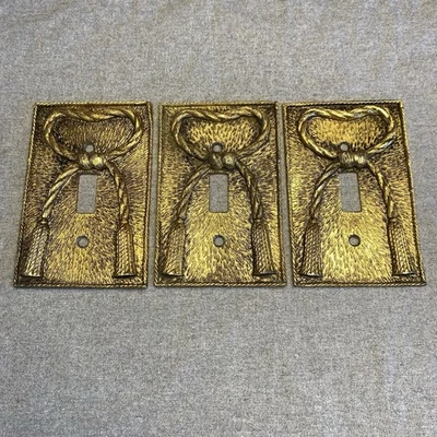 Placas de cubierta de interruptor de luz de color latón vintage diseño de borla y cuerda TRES Foto 1 de 4
