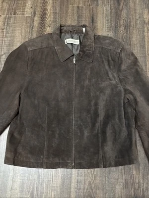 Chaqueta de cuero de gamuza marrón chocolate vintage Y2K para mujer talla grande abrigo cremallera Foto 1 de 4