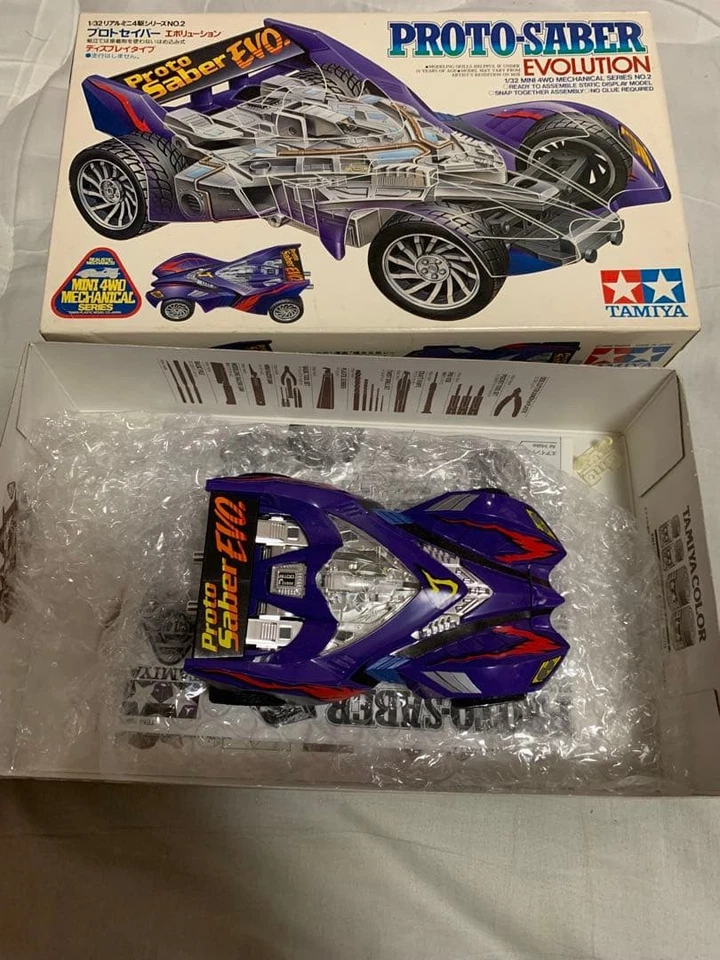 Tamiya Proto Saber EVO RC Car Painted Purple Transparent Body Metal Wheels - Image 1 of 3