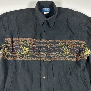 Vintage Wrangler Shirt Mens XL Black Rodeo Western Pearl Snap Cowboy Theme Bulls - Picture 1 of 8