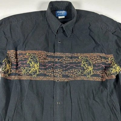 Vintage Wrangler Shirt Mens XL Black Rodeo Western Pearl Snap Cowboy Theme Bulls - Image 1 of 4