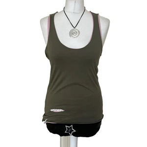 Y2K Bench Size Small S Tank Top 00s Khaki & Pink Double Layer  Streetwear - Picture 1 of 12