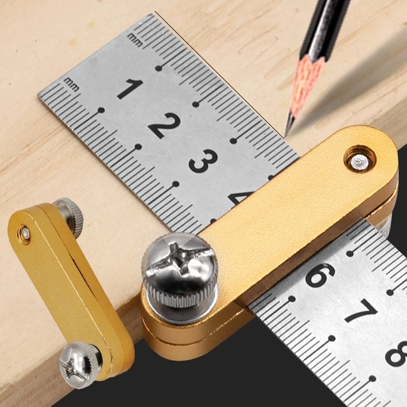 Yellow Steel Ruler Positioning Block Stop Carpentry Scriber Line Marking Gauge