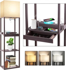 RUNTOP Floor Lamp with Shelves, Modern Standing Lamp with Wireless Charger - Picture 1 of 7