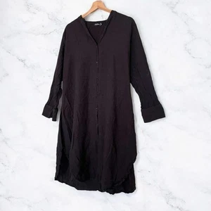 Black Boohoo Lightweight Smock Shirt Long Sleeve Dress - Picture 1 of 9
