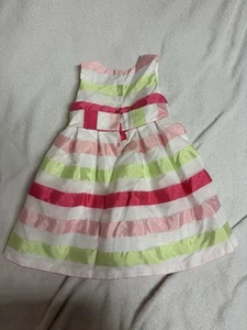 Gymboree Dress Girls Size 4T Multicolor Striped Button Up Sleeveless Pleated Bow - Picture 1 of 4