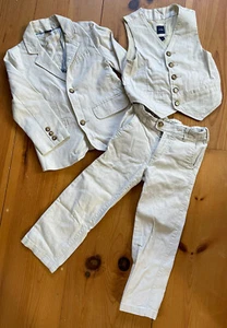 Baby Gap 3-piece Boys Suit Ivory White Pin Stripe Size 5 Jacket Pants Vest - Picture 1 of 10