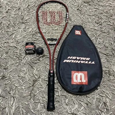 Wilson Titanium Smash Squash Racket With Ball, Cover - Black/Red Adult Light - Image 1 of 4