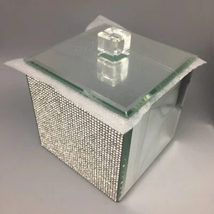 BELLA LUX Mirror Rhinestone Bathroom Cotton Ball Swab Jar Box Bling Sparkle NEW - Picture 1 of 4