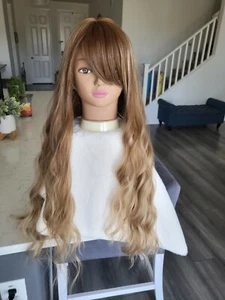 Warm Golden Bronze SYNTHETIC WIG With Bangs, MID-PART, Heat Resistance, 5212 - Picture 1 of 12