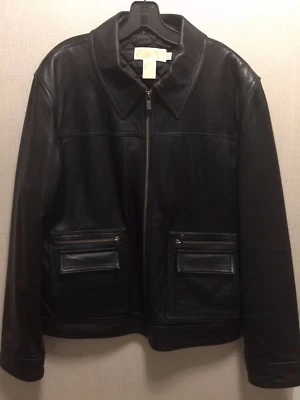 CHAQUETA DE CUERO CON CREMALLERA FRONTAL NEGRA PARA HOMBRE MICHAEL KORS FORRO ACOLCHADO TALLA XL Foto 1 de 4