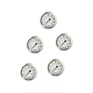 5 PACK LIQUID FILLED PRESSURE GAUGE 0-160 PSI, 1.5" FACE, 1/8" NPT BACK MOUNT - Picture 1 of 3
