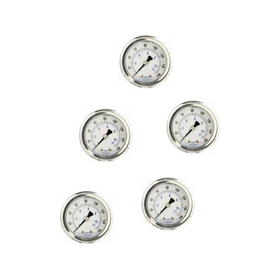 5 PACK LIQUID FILLED PRESSURE GAUGE 0-160 PSI, 1.5" FACE, 1/8" NPT BACK MOUNT - Image 1 of 3