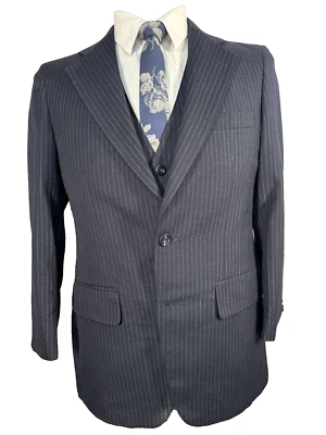 ADAMS ROW Mens Navy Blue PINSTRIPE Wool 2 Piece VEST Combo PAIR 36S Jacket - Image 1 of 4