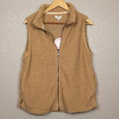 Chaleco Umgee Tan Boucle Tejido Cremallera Completa Nuevo con Etiquetas-L Foto 1 de 4