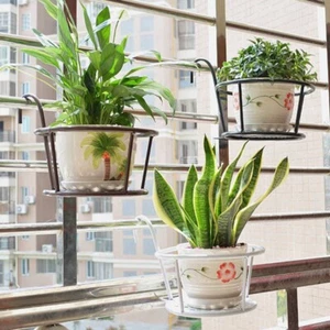 US Hanging Railing Flower Pot Holder Balcony Plant Basket On Metal Fence Rail - Picture 1 of 14