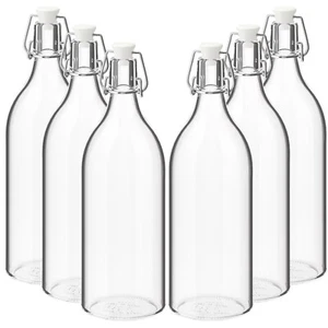 6x Clip Top Water Bottle 1 L Round Glass Bottle Flip Top Glass Bottles 1000ml - Picture 1 of 3