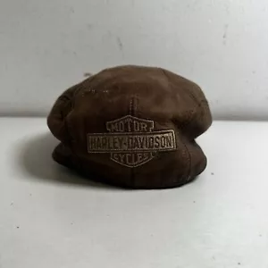 Harley Davidson Hat Cap Fitted Mens L Brown Newsboy Cabbie Leather B&S Logo - Picture 1 of 10