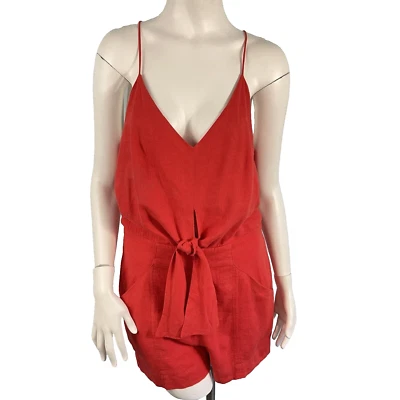 ViX Paula Hermanny Nora Linen Blend Romper Tie Front Red Sz Medium Resort Summer - Image 1 of 4