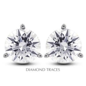 Pendientes de Martini de 3 clavijas redondos ideales de oro 14k oro 14k de 3,01 quilates F-SI1 7,3 mm - Imagen 1 de 6