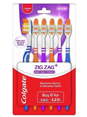 Colgate ZigZag Toothbrush Pack of6 Manual Toothbrushes Assorted Color New Medium - Image 1 of 4
