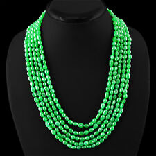 Genuine Gorgeous Gemstone Emerald 5 Strand Oval Beads Necklace