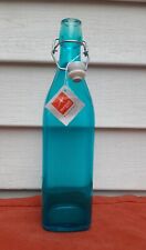 Bormioli Rocco 1L/ 33.81oz Squared Glass Swing Bottle Locking Lid*Sky Blue