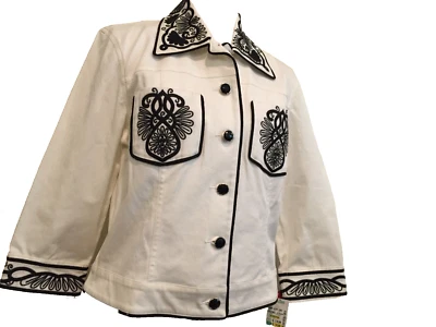 V Cristina 中号白色/黑色刺绣西部标签 178 美元/74.99 美元全新带标签 — 第 1/4 张图片